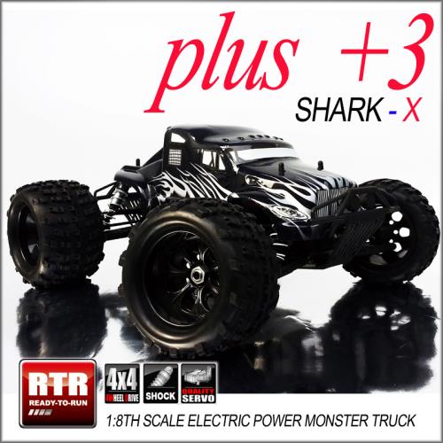 1:8 샤크-X PLUS 3 하울러[블랙] 출력업+생활방수 튠업버젼~!!(샤크엑스~플러스3!!) 샤크X 입문용 rc카 전동 무선 자동차 몬스터 트럭