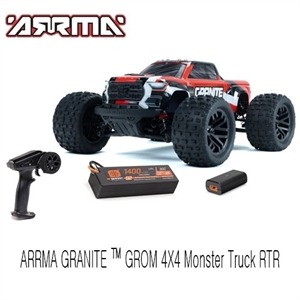ARA2102T2 1/18 GRANITE GROM MEGA 380 브러시드 4X4 몬스터 트럭 RTR (배터리 및 충전기 포함, 레드)