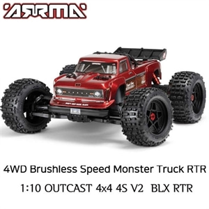 ARA4410V2T4 최신형 ARRMA 1:10 OUTCAST 4X4 4S V2 BLX Stunt Truck RTR, Red
