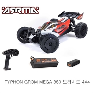ARA2106T2 TYPHON GROM MEGA 380 브러시드 4X4 소형 버기 RTR, 배터리 및 충전기 포함, 레드/화이트