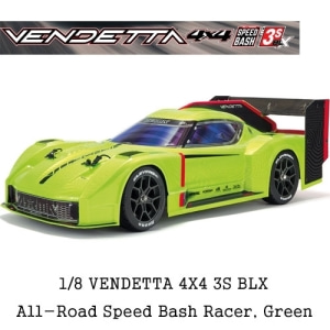 ARA4319V3T1 1/8 VENDETTA 4X4 3S BLX Brushless All-Road Speed Bash Racer, Green