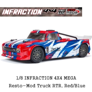 ARA4215V3T1 1/8 INFRACTION 4X4 MEGA Resto-Mod Truck RTR, Red/Blue