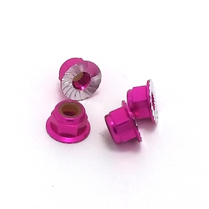 (528555) M4 Aluminum Serrated Nylon Flange Lock Nuts 4pcs Pink