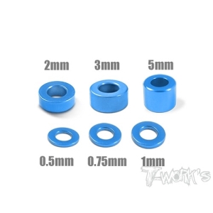 TA-012TB Aluminum 3mm Bore Washer Set ( Tamiya Blue ) 0.5, 0.75 ,1 ,2 ,3 ,5mm each 4pcs. (#TA-012TB)