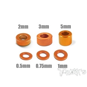 TA-012O Aluminum 3mm Bore Washer Set (Orange) 0.5, 0.75 ,1 ,2 ,3 ,5mm each 4pcs