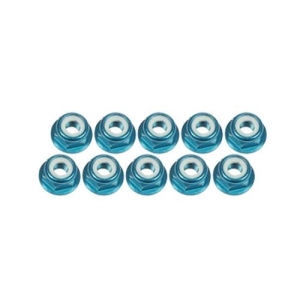 3RAC-NF40/LB 4mm Aluminum Flanged Lock Nuts (10 Pcs) - Light Blue