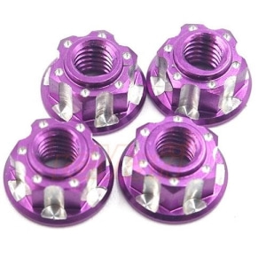 SDY-0164PP Slidelogy Aluminium 4mm Serrated Lock Nut 4 pcs Purple