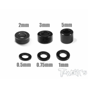 TA-012BK Aluminum 3mm Bore Washer Set (Black) 0.5, 0.75 ,1 ,2 ,3 ,5mm each 4pcs
