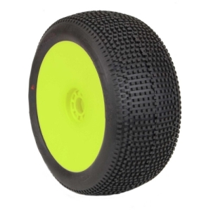 AKA14117QRY [최고품질]1:8 EVO Impact Super Soft Long Wear Pre-Mounted Tires, Yellow Wheels (2): Truggy