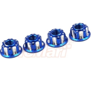 SDY-0164BU Slidelogy Aluminium 4mm Serrated Lock Nut 4 pcs Blue