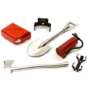 C28385 Realistic 1/10 Scale Fire Extinguisher, Axe, Jerry Can &amp; Shovel Set for Off-Road