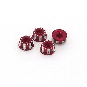 (938634) M4 Aluminum Serrated Flange Lock Nuts 4pcs Red